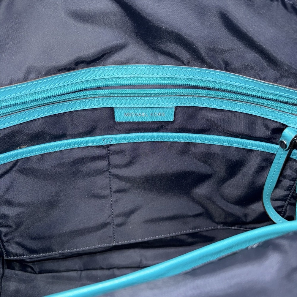 Michael Kors Kelsey Nylon Tote Navy Blue Turquoise Trim‎ Travel Work Bag - Picture 6 of 6